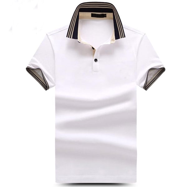 Men white yarn dye stripe collar polo shirt on sale 