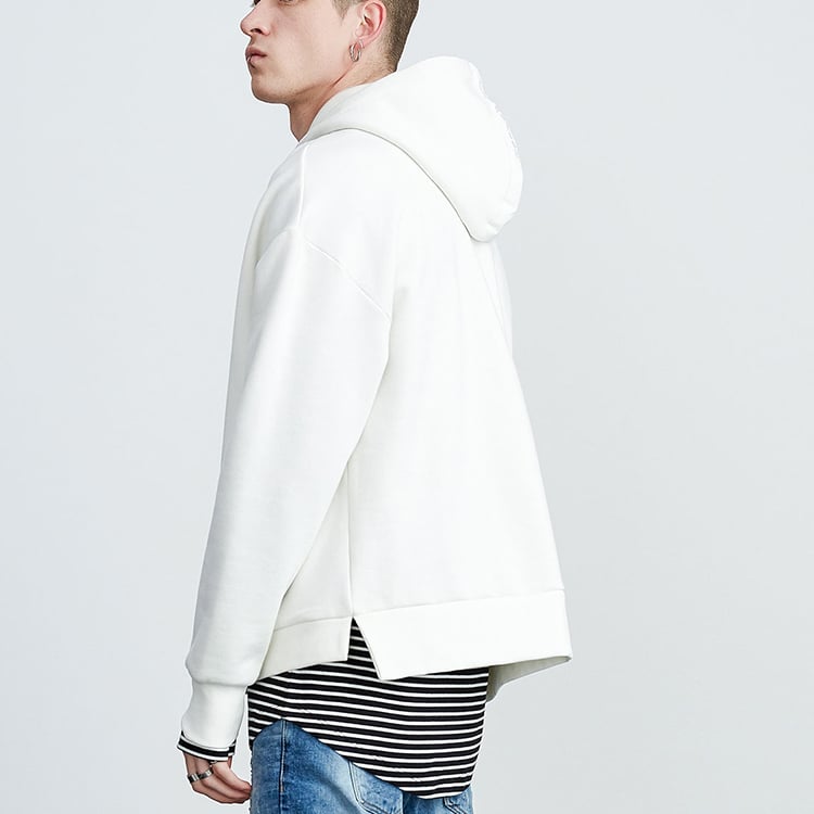 OEM manufacturer split hem drop shoulder fleece 1/4 zip hoodie