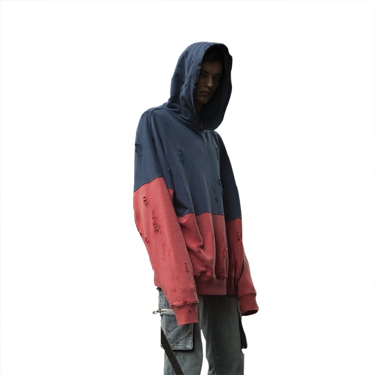 New arrival 2017 streetwear two color oversized ripped hoodie