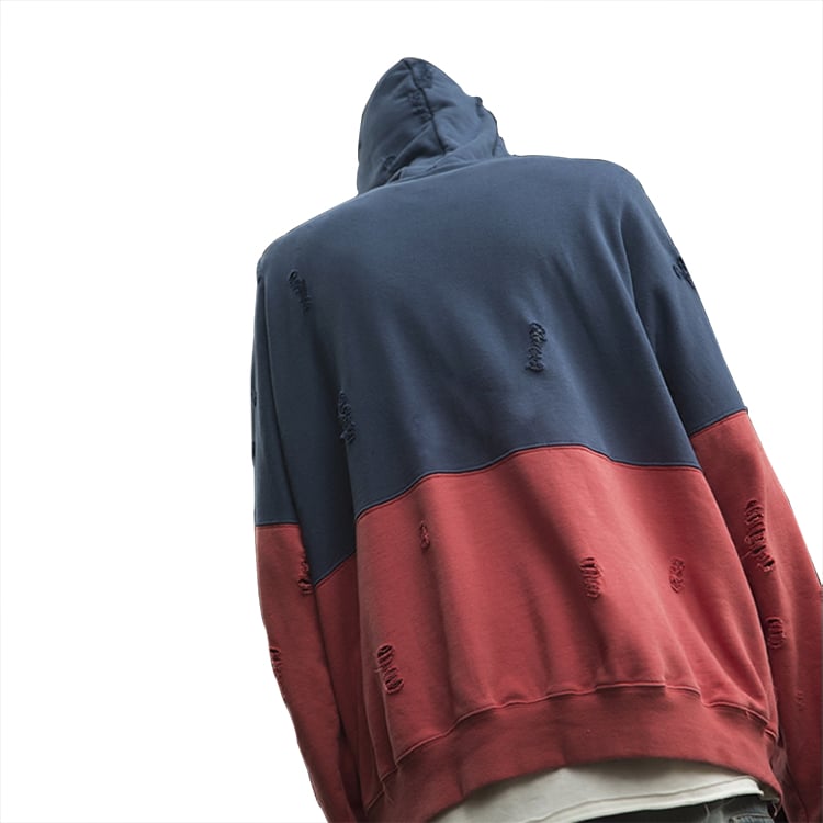 New arrival 2017 streetwear two color oversized ripped hoodie