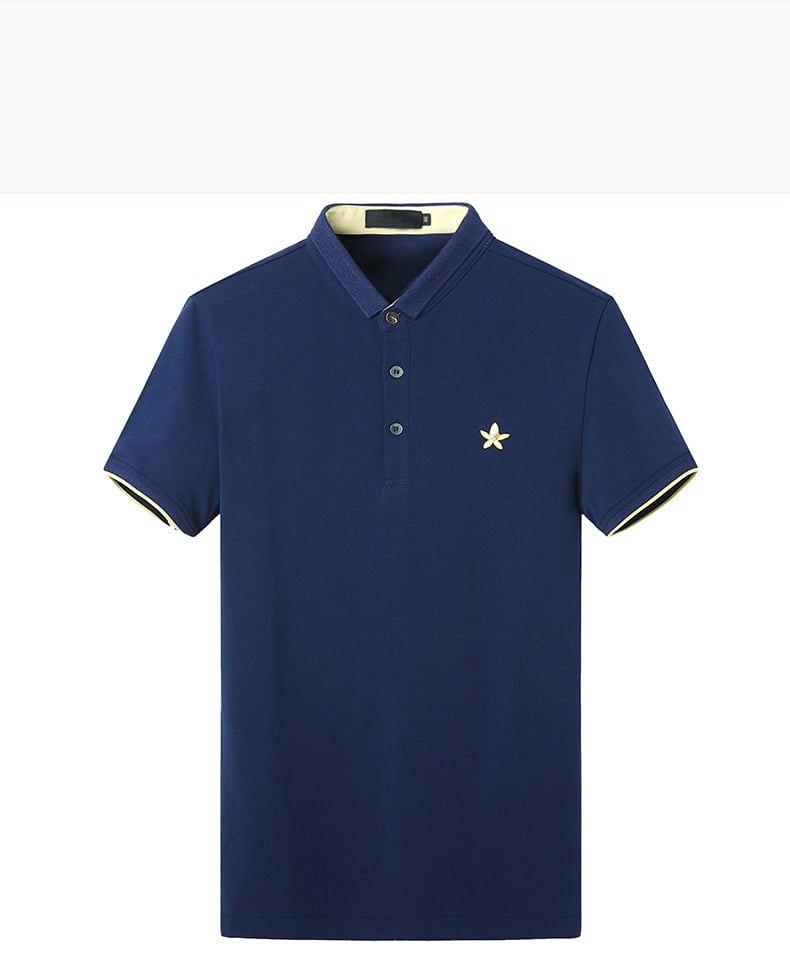 Front of embroidered logo polo shirt