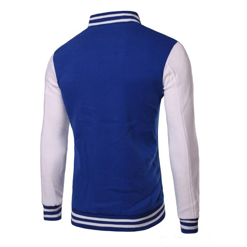 blue baseball jacket face side