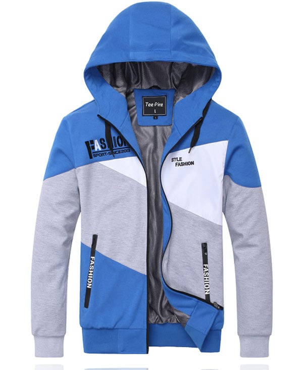 Combination Color Zip Up Men Fleece Hoodie