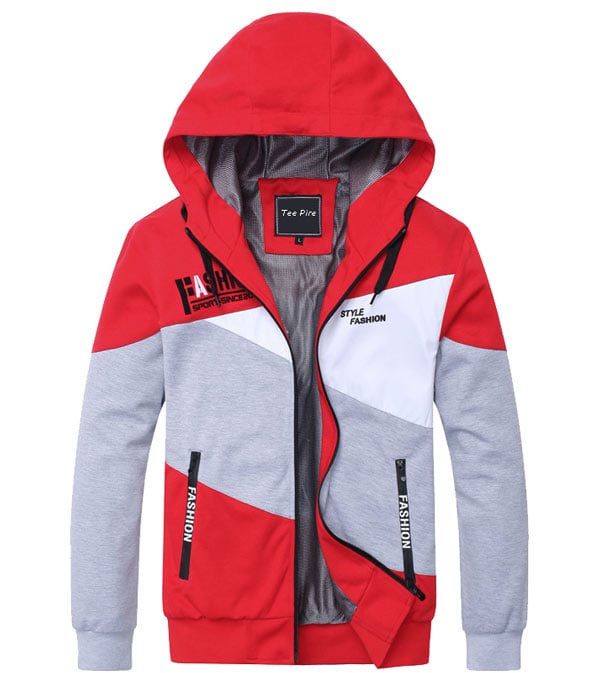 Combination Color Zip Up Men Fleece Hoodie