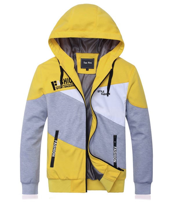 Combination Color Zip Up Men Fleece Hoodie