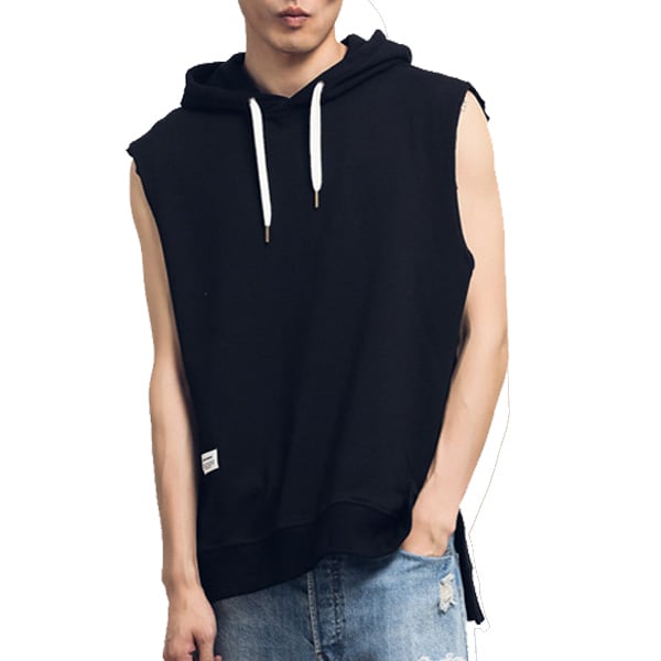 black 100% cotton hoody sleeveless hoodie YK121