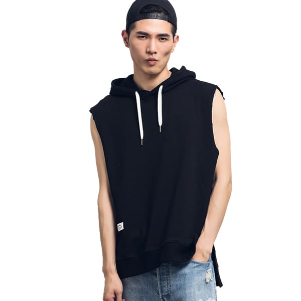black 100% cotton hoody sleeveless hoodie YK121