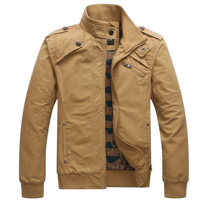 Custom Men Khaki Green Fashion Bomber Full Zip Jacket