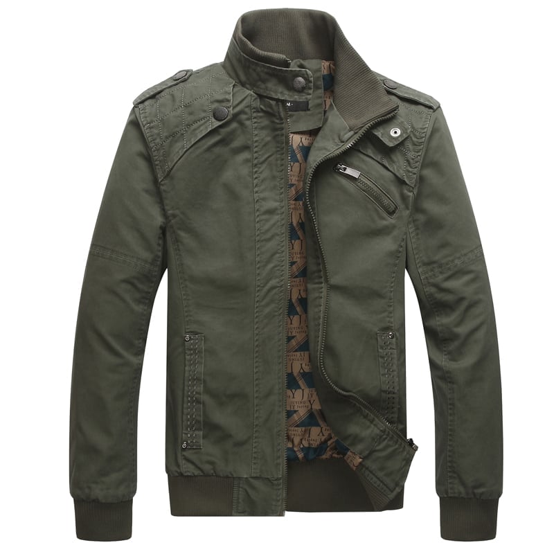 Custom Men Khaki Green Fashion Bomber Full Zip Jacket