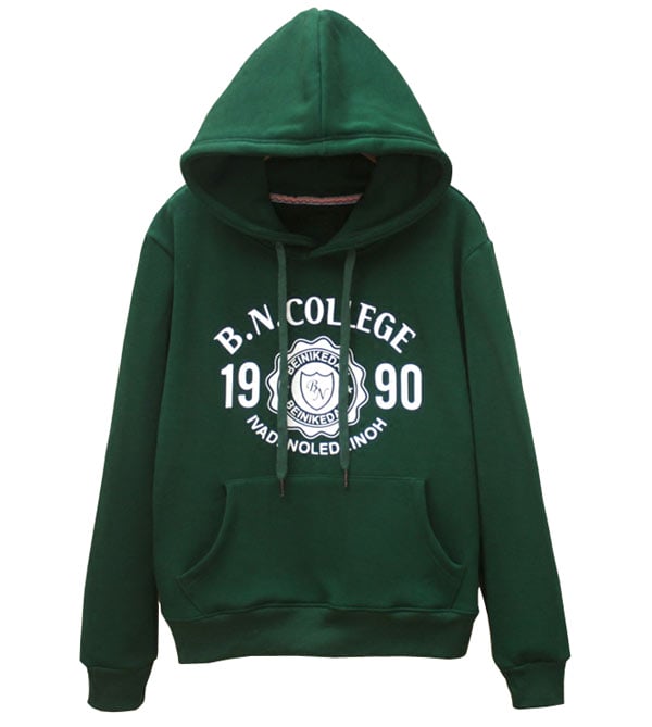 Unisex Forest Green Print 80 cotton 20 polyester  Fleece Hoodie 