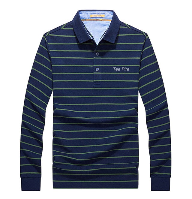 Wholesale Custom Mens Long Sleeve Striped Polo Shirts