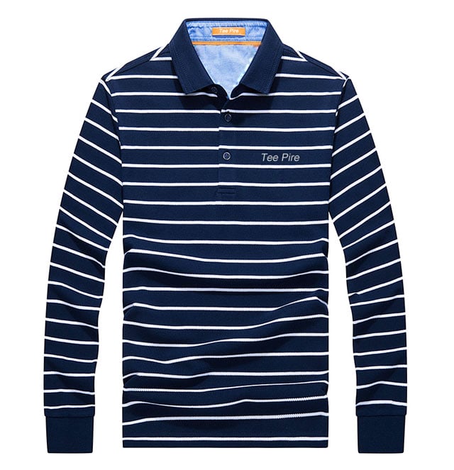 Wholesale Custom Mens Long Sleeve Striped Polo Shirts