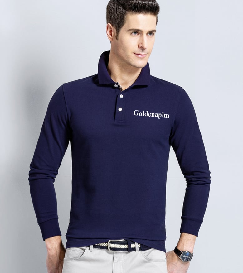 custom made rubber printing long sleeve polo shirt