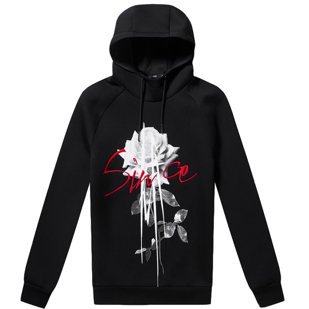 60% Cotton 40% Polyester Digital Printing and Embroidered Black Hoodie