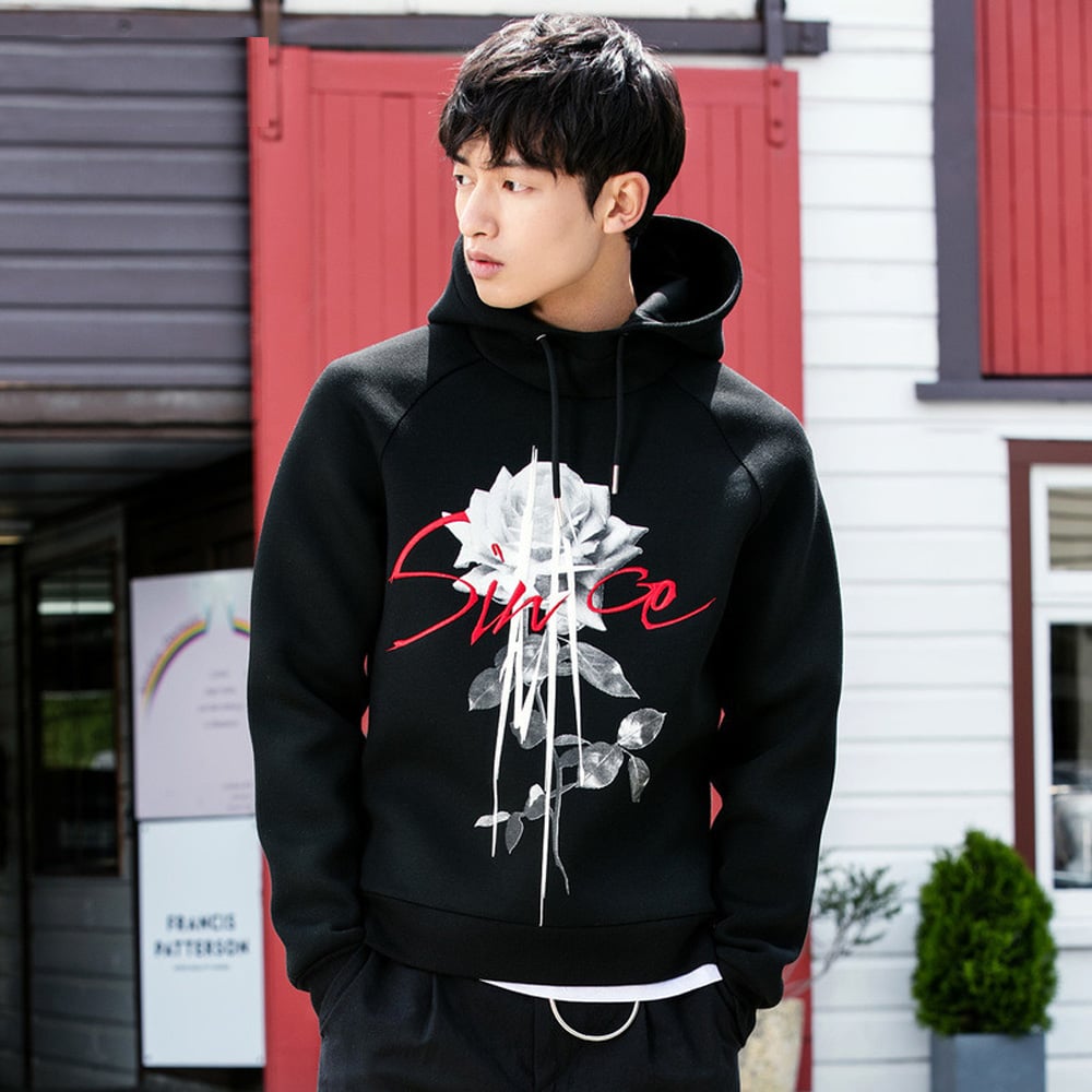 60% Cotton 40% Polyester Digital Printing and Embroidered Black Hoodie