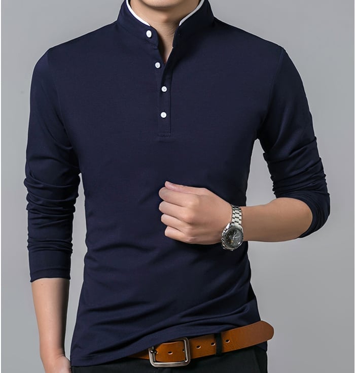 Stylish Custom Men Cotton Black Polo T Shirts With Stand Collar