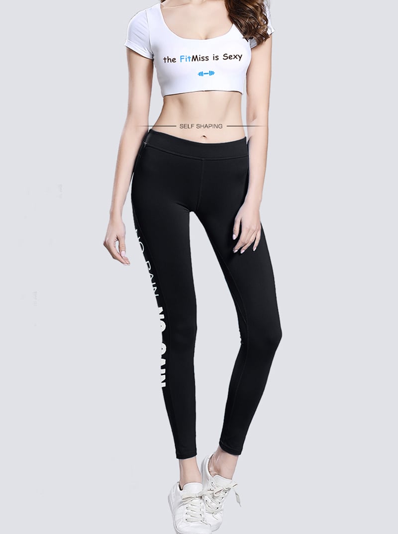 Dry fit sexy women yoga pants, black yoga leggings with printing 