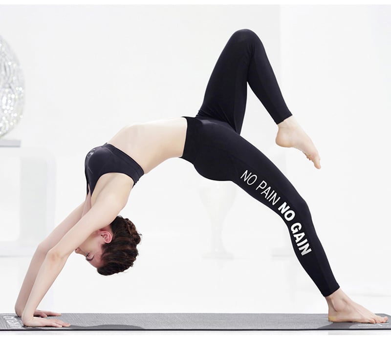 Dry fit sexy women yoga pants, black yoga leggings with printing 