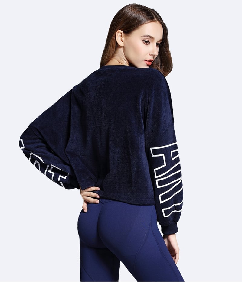 Spring outside navy blue loose women fleece, printing sweatshirt