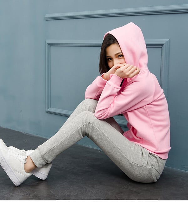CVC80/20 Long Sleeve Sports Blank Cool Thin Womens Pink Zip up Hoodies