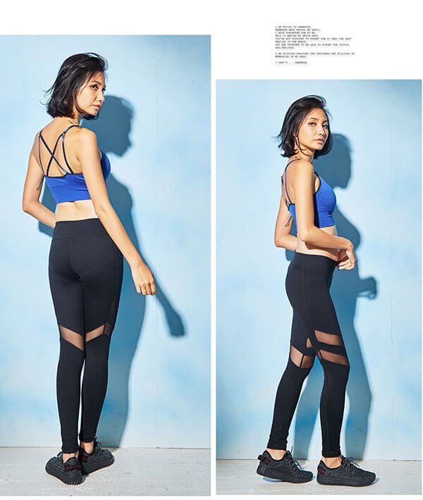 280GSM Mesh Inset 85% Nylon 15% Polyester Athletic Wear Leggings Black