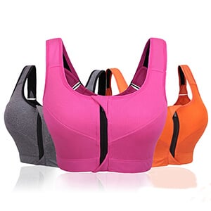 Reversible Nylon Spandex Zip Front Womens Activewear Yoga Bra