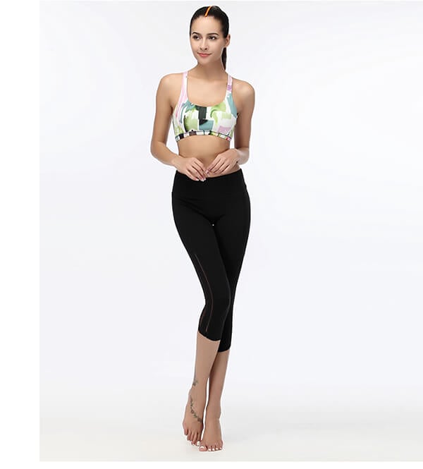 women sexy half length mesh panel yoga pants