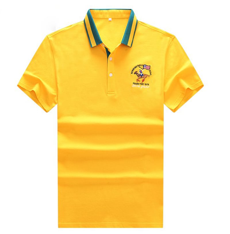 yarn dye collar short sleeve mercerized cotton golf shirts with embroidered patches 