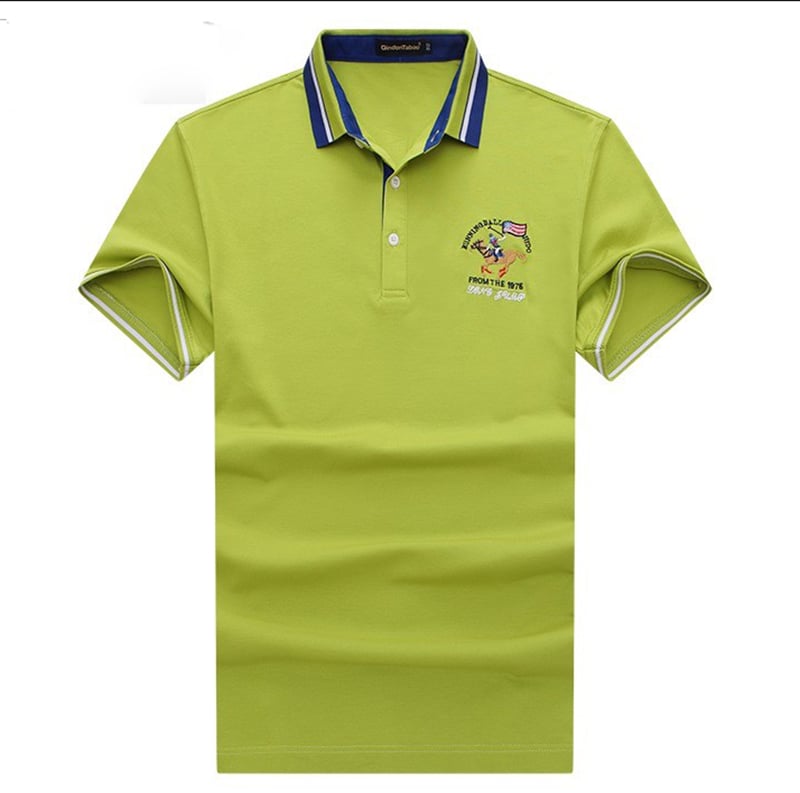 yarn dye collar short sleeve mercerized cotton golf shirts with embroidered patches 