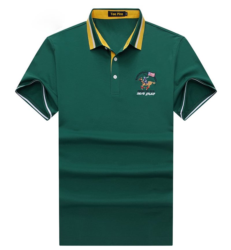 yarn dye collar short sleeve mercerized cotton golf shirts with embroidered patches 