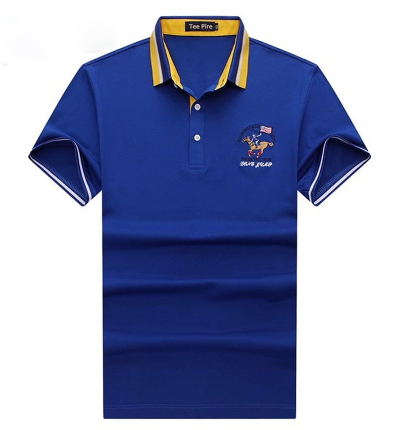 yarn dye collar short sleeve mercerized cotton golf shirts with embroidered patches 