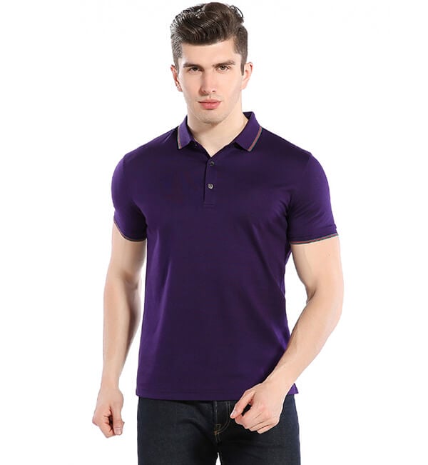 high texture 100 cotton yarn dye collar slim fit plain blue polo shirts