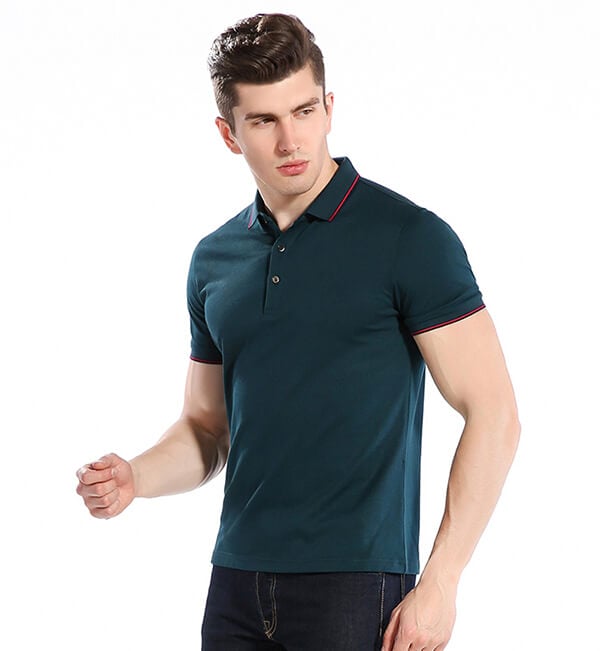 high texture 100 cotton yarn dye collar slim fit plain blue polo shirts