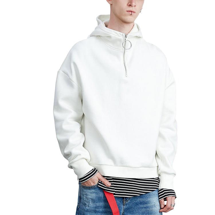 OEM manufacturer split hem drop shoulder fleece 1/4 zip hoodie