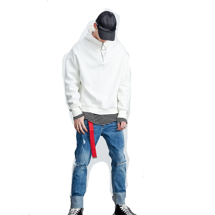 OEM manufacturer split hem drop shoulder fleece 1/4 zip hoodie