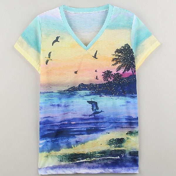 Custom Sublimation Print V Neck T Shirt