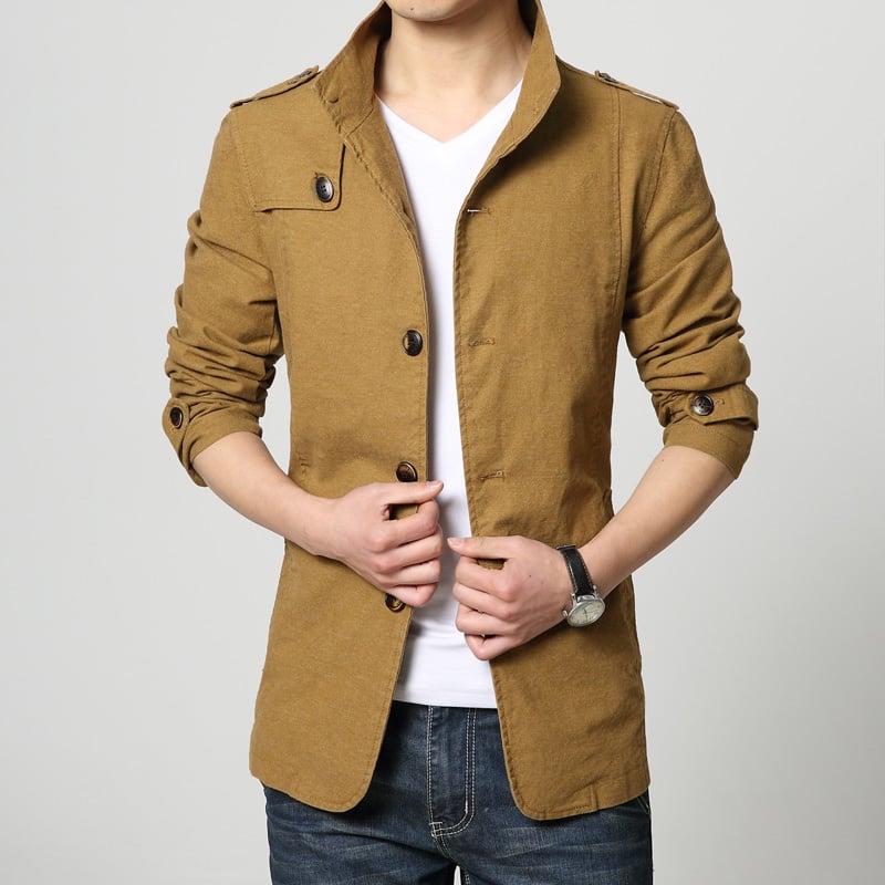 Pea coat stand collar casual jacket