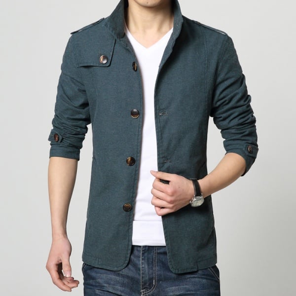 Pea coat stand collar casual jacket