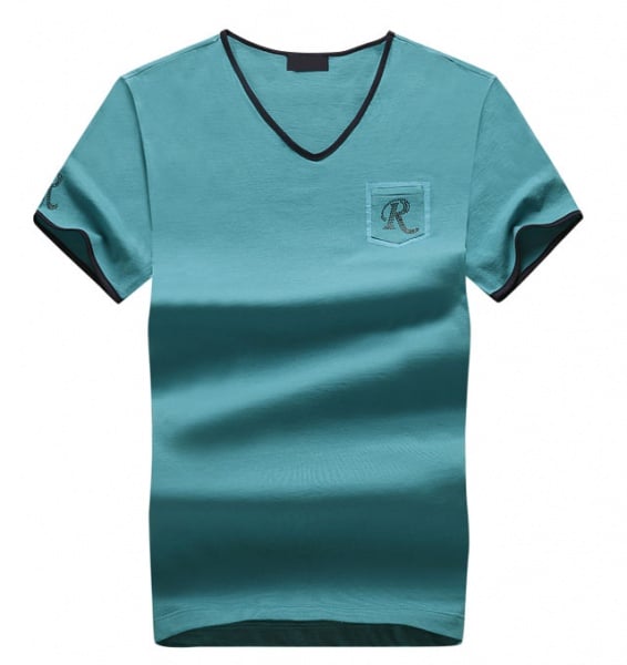 High Quality Embroidery Slim Fit V Neck T Shirt With Chest Pocket