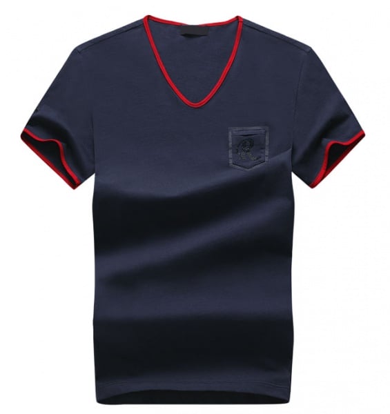 High Quality Embroidery Slim Fit V Neck T Shirt With Chest Pocket