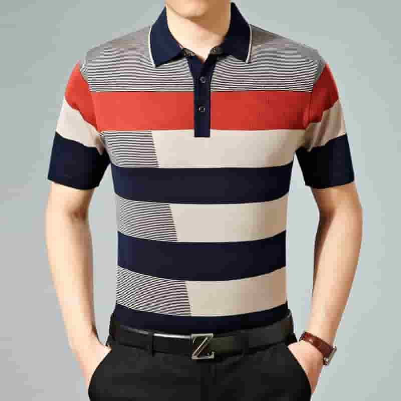 Commercial jacquard fabric yarn dye stripes collar men polo shirt