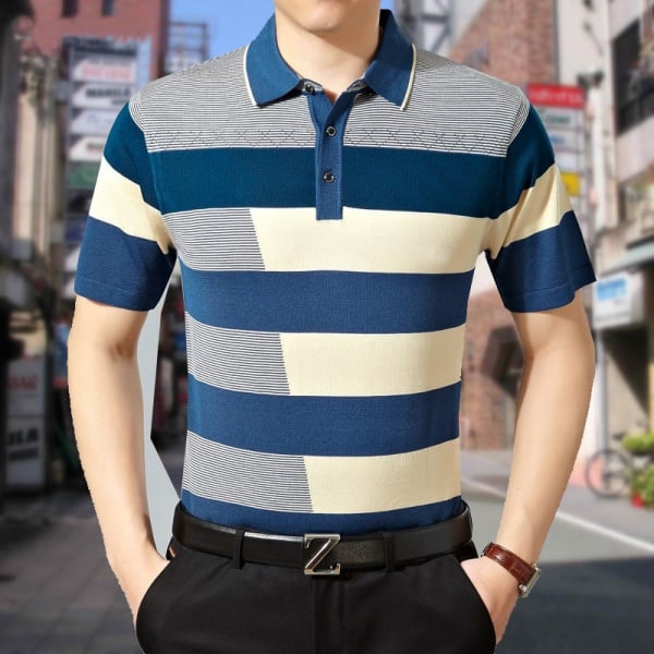 Commercial jacquard fabric yarn dye stripes collar men polo shirt