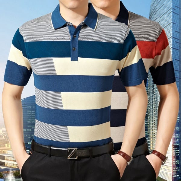 Commercial jacquard fabric yarn dye stripes collar men polo shirt